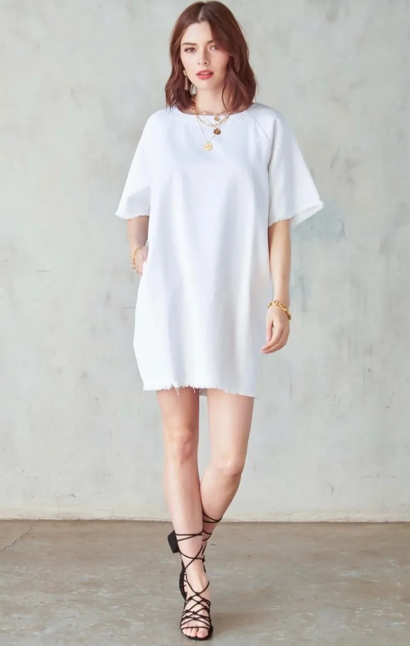 Shift and Shout White Denim Shift Dress