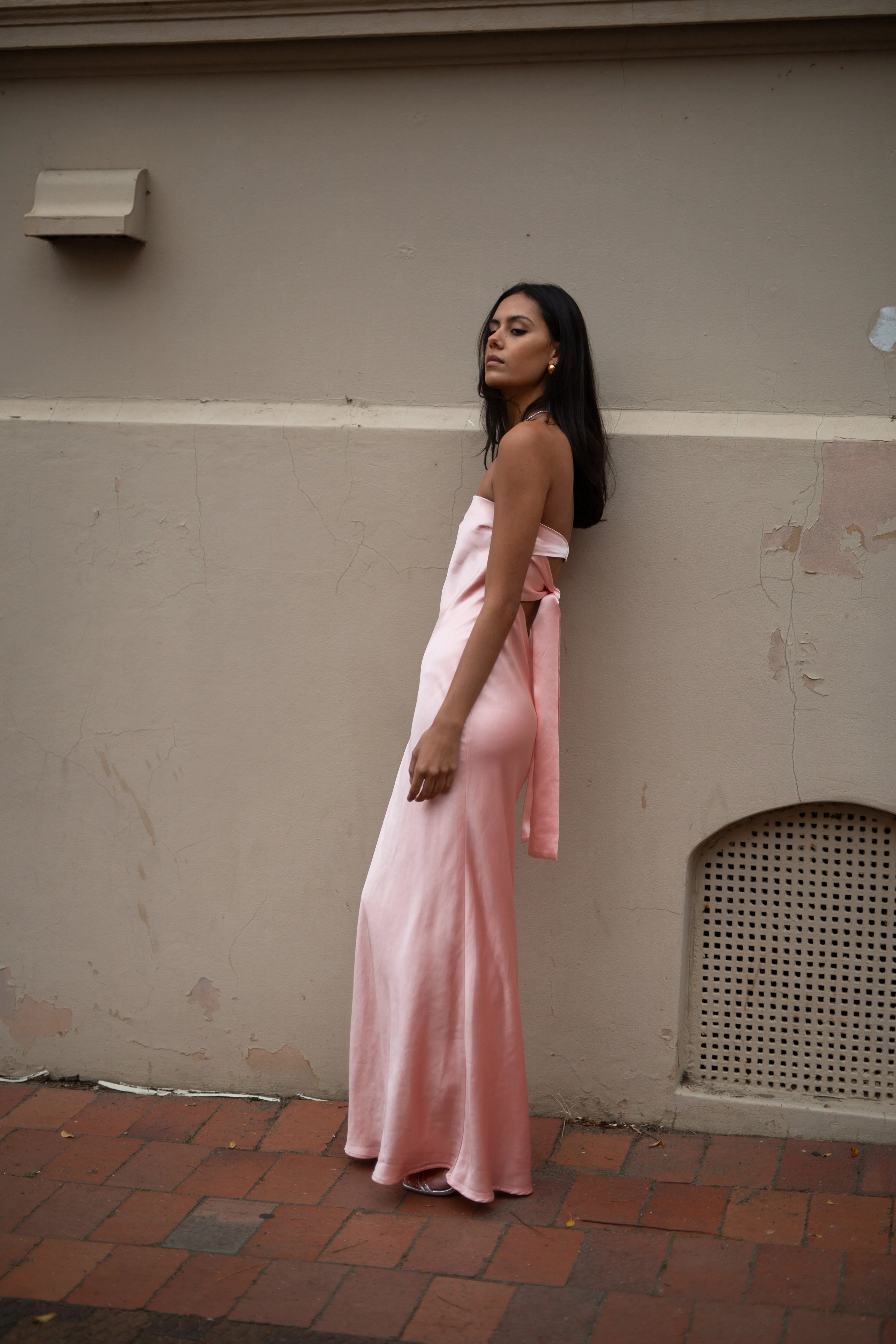 Third Form Satin Tie Back Strapless Maxi Dress - Fairy Floss