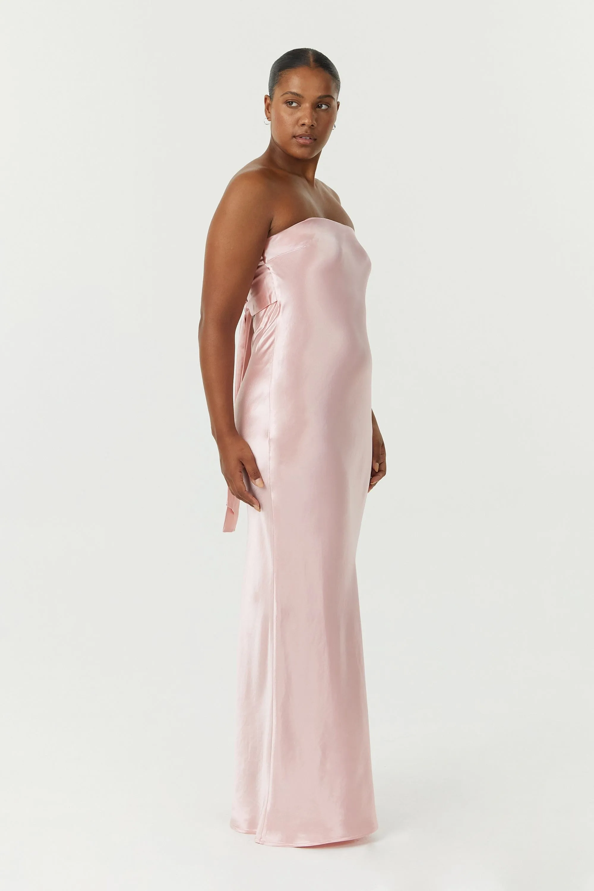 Third Form Satin Tie Back Strapless Maxi Dress - Fairy Floss