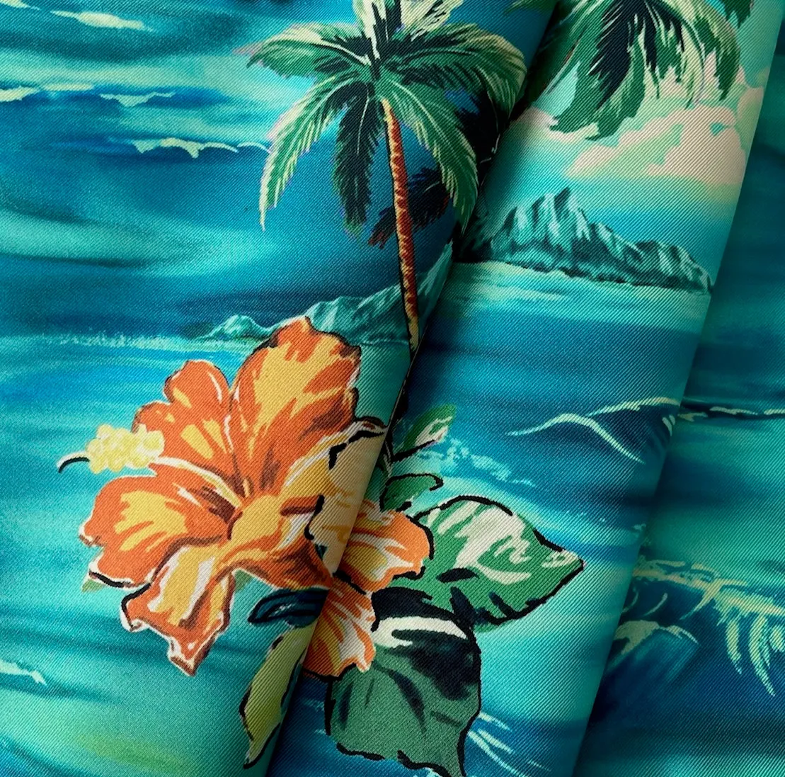 Tropical Lush Hibiscus Rosa-Sinensis Silk Twill (Made in Italy)