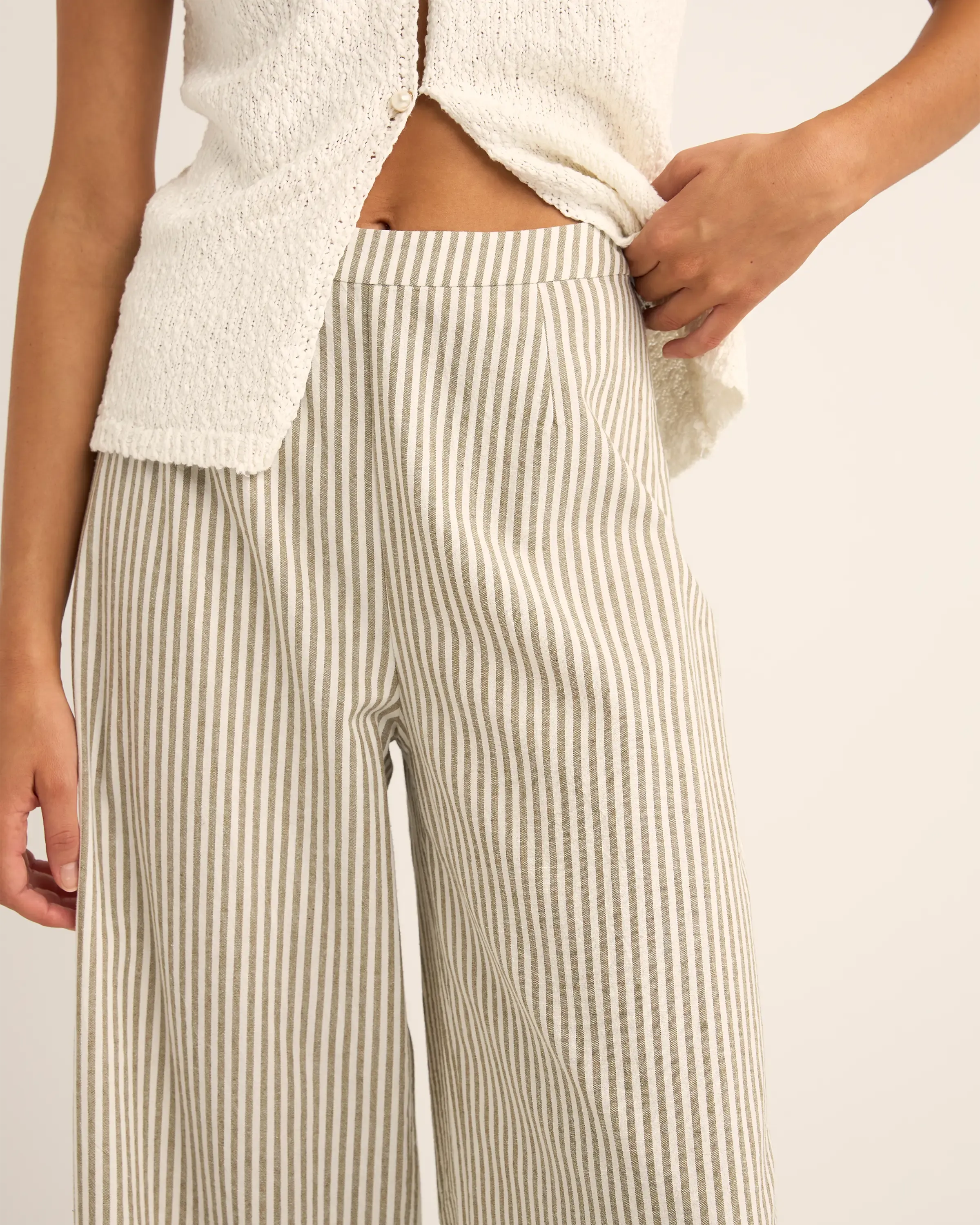 Valley Stripe Wide Leg Trousers in Ivy