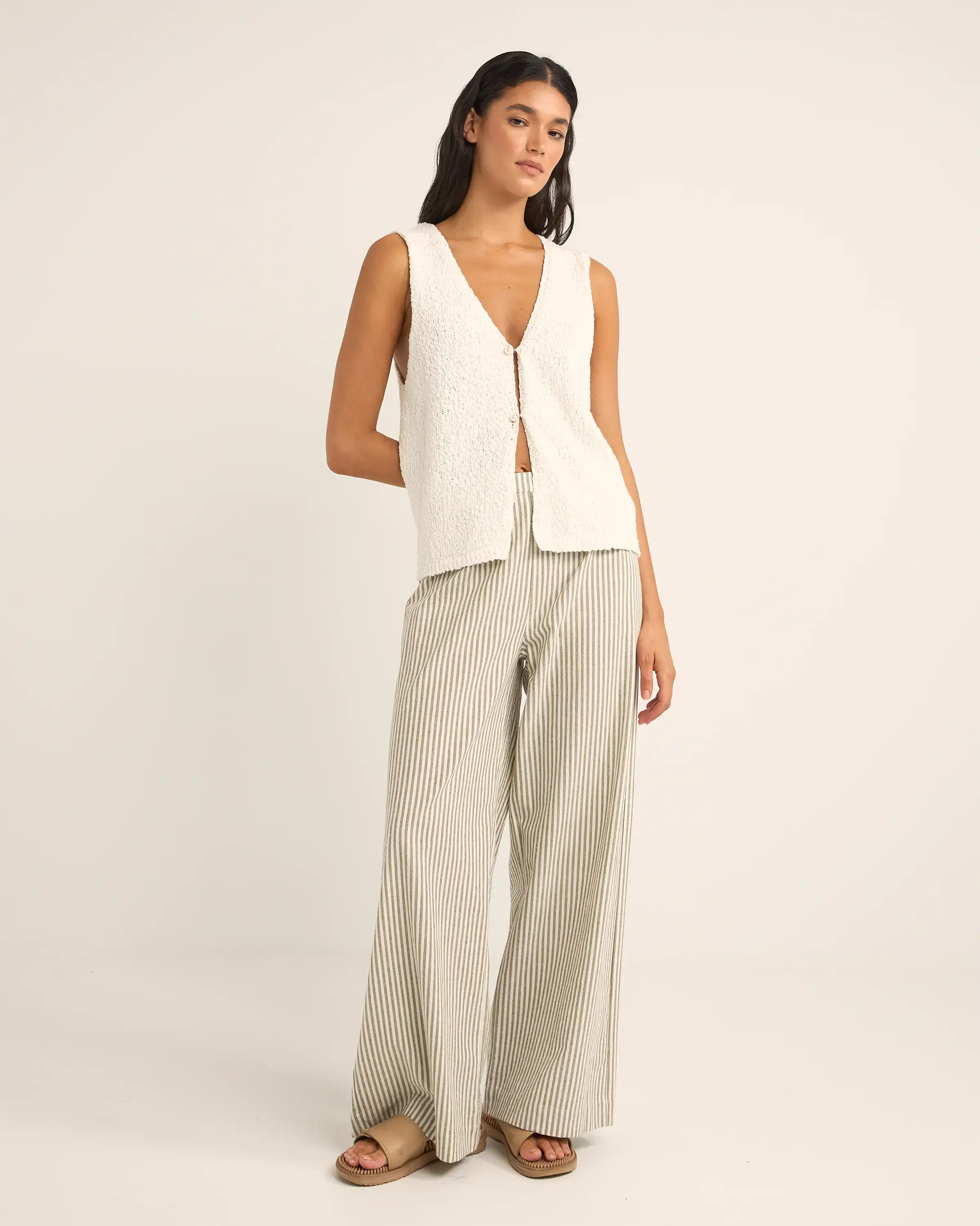 Valley Stripe Wide Leg Trousers in Ivy