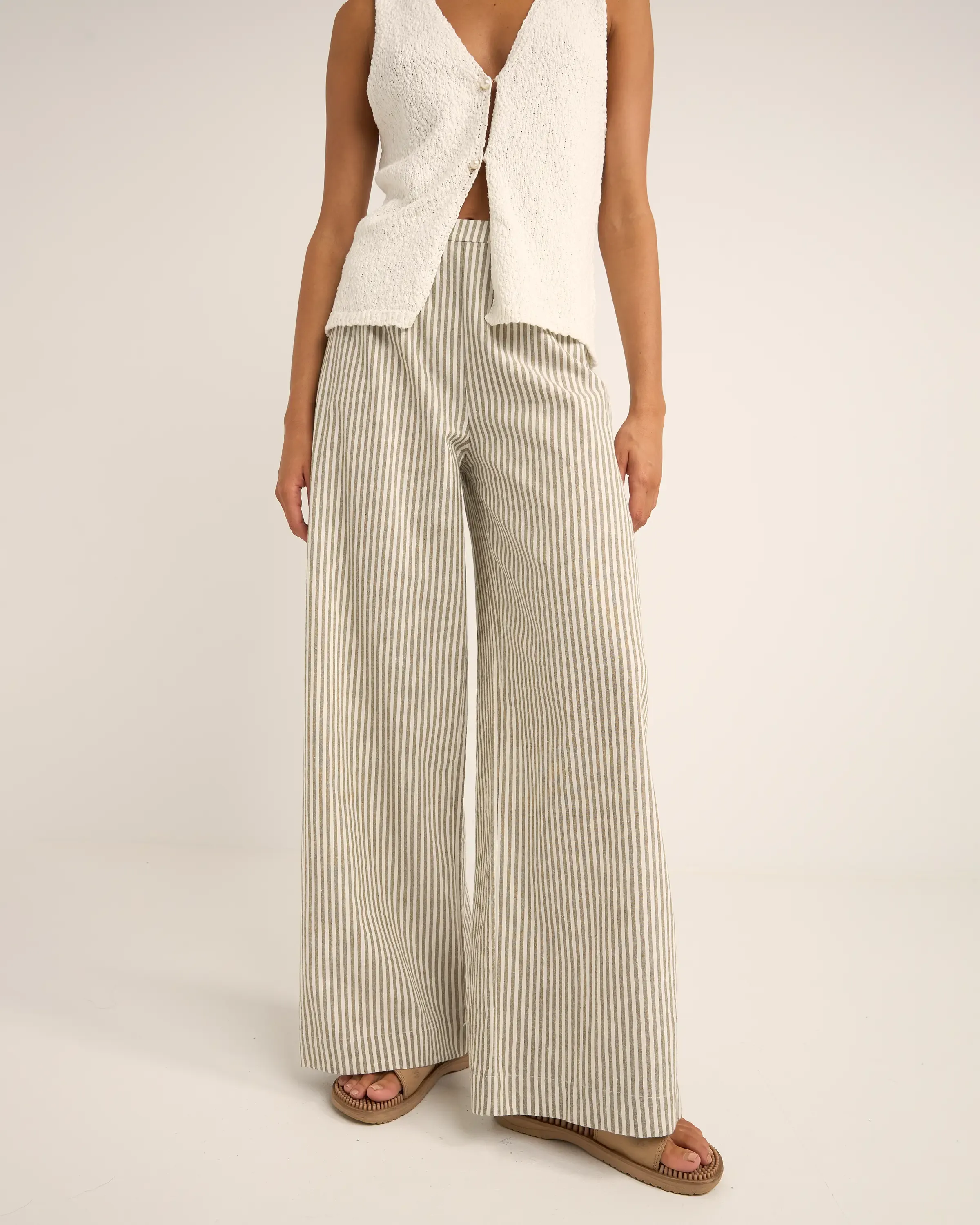 Valley Stripe Wide Leg Trousers in Ivy