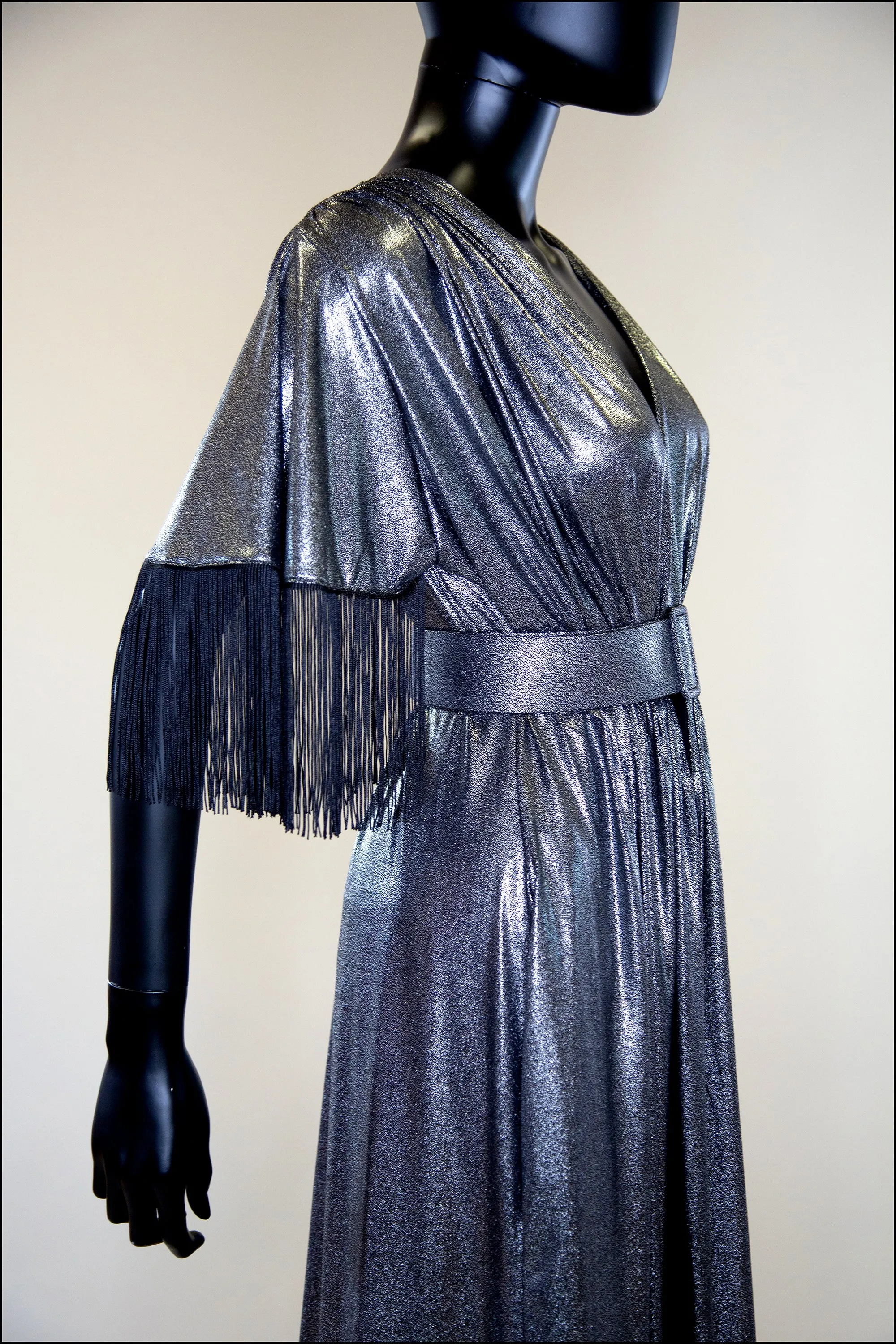 Vampilion - Metallic Silver Fringed Maxi Dress