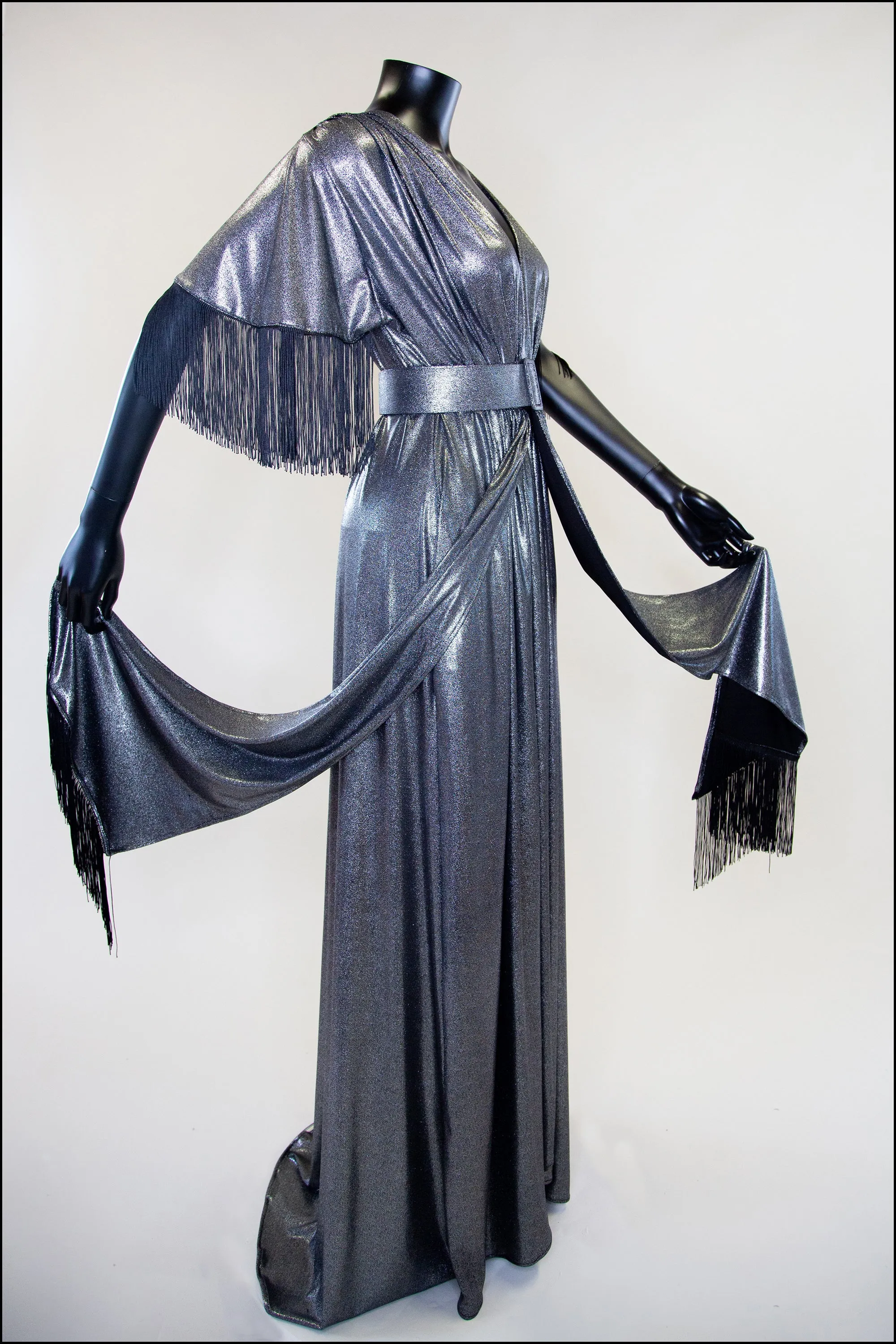 Vampilion - Metallic Silver Fringed Maxi Dress