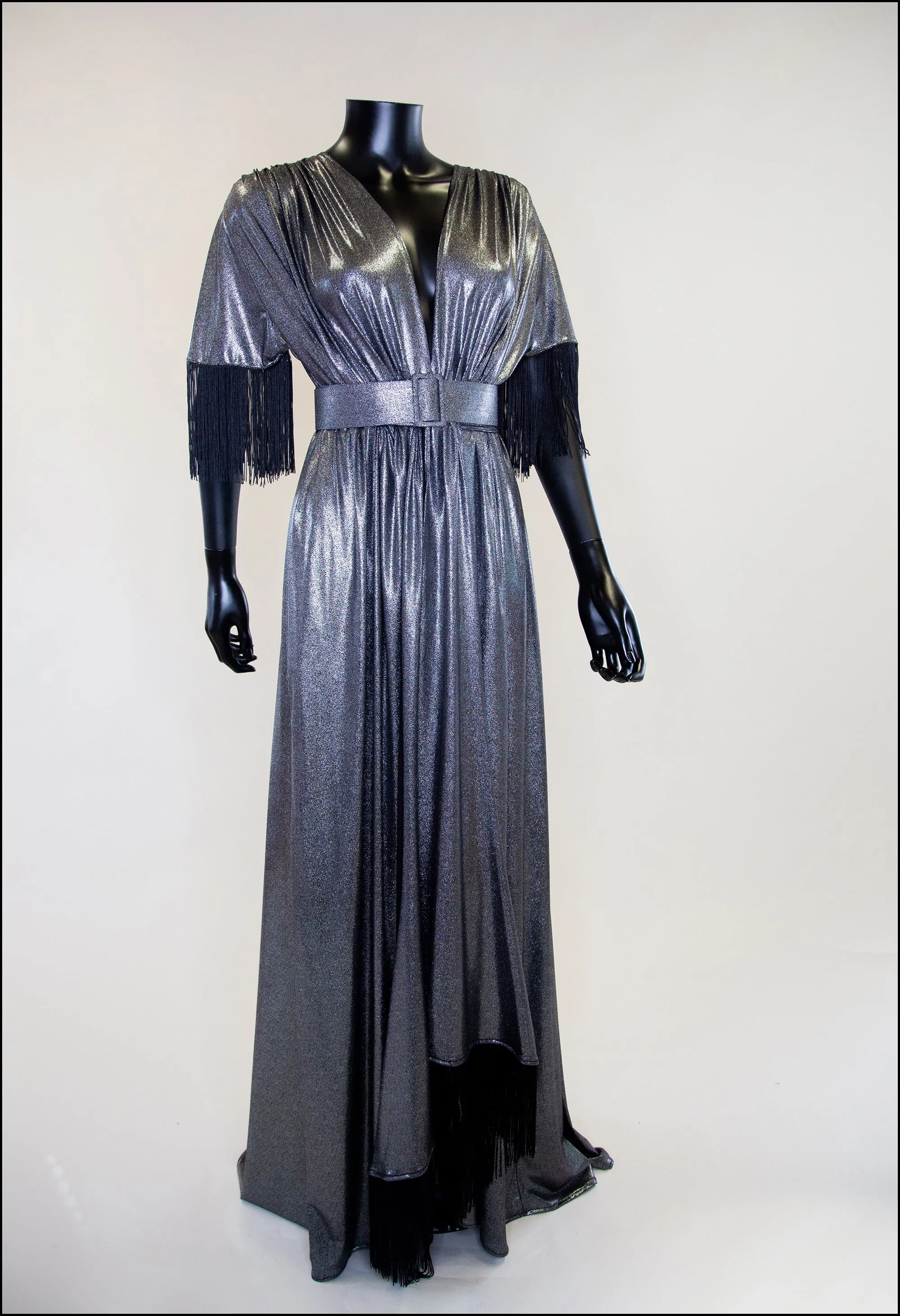 Vampilion - Metallic Silver Fringed Maxi Dress