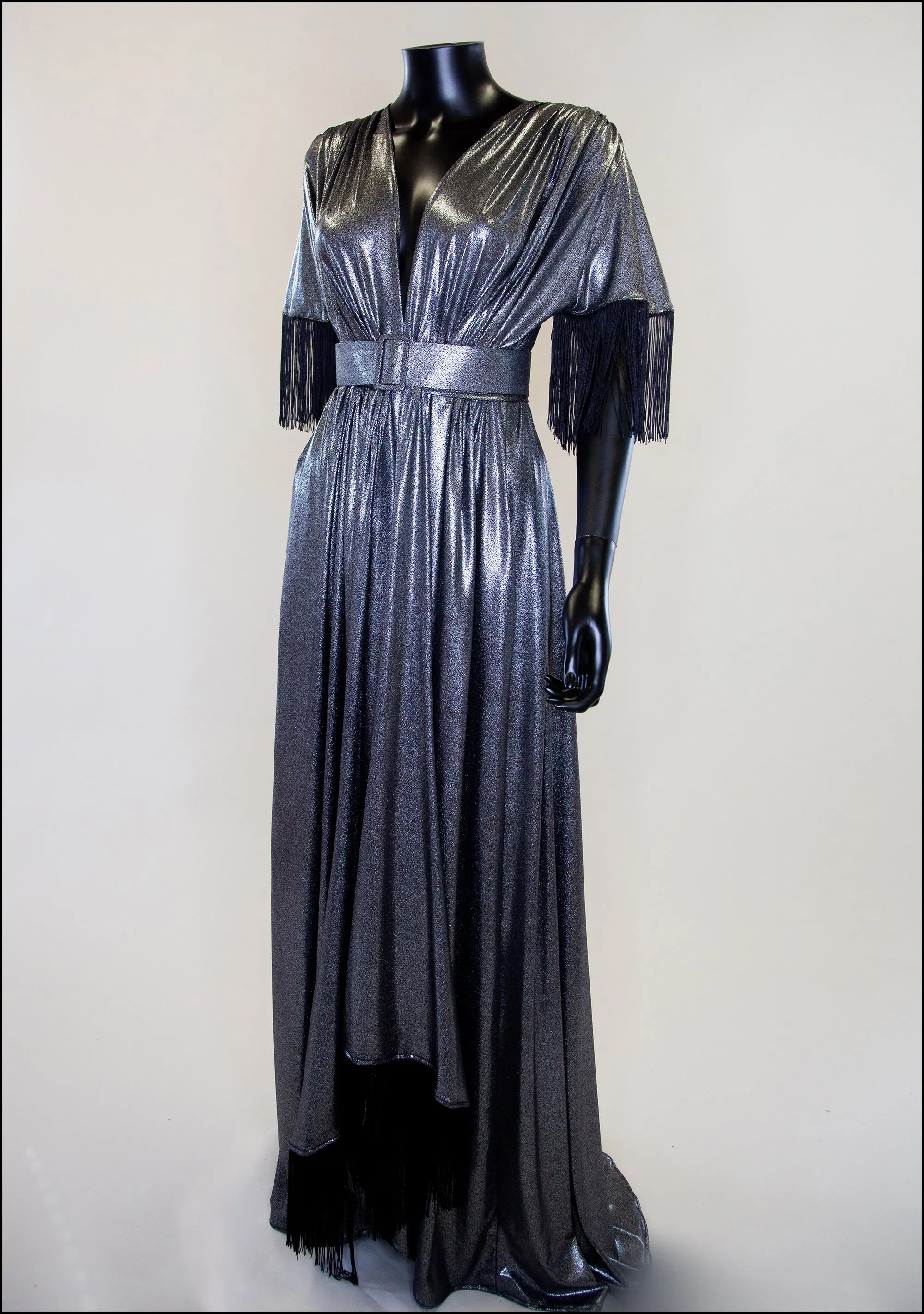 Vampilion - Metallic Silver Fringed Maxi Dress