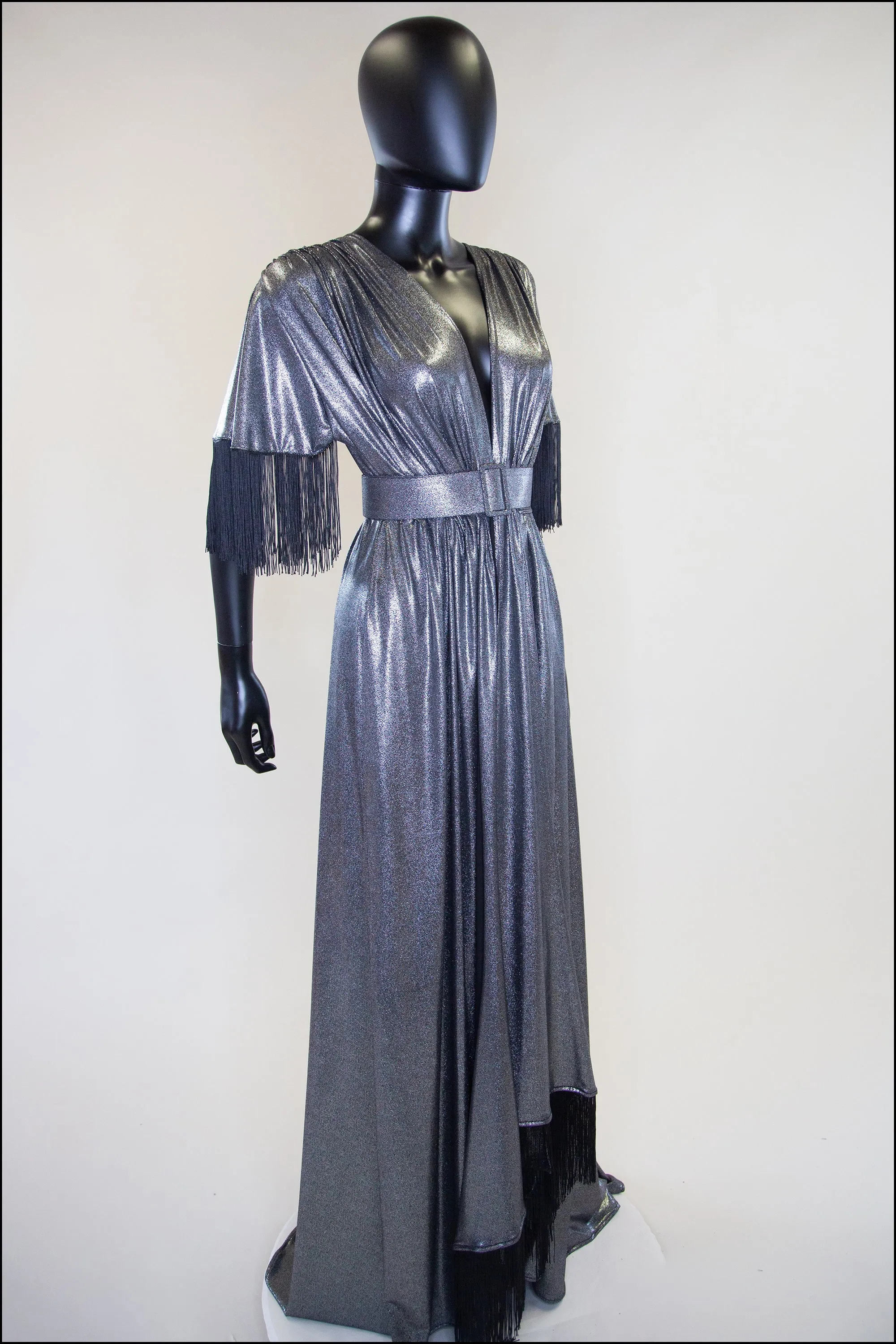 Vampilion - Metallic Silver Fringed Maxi Dress