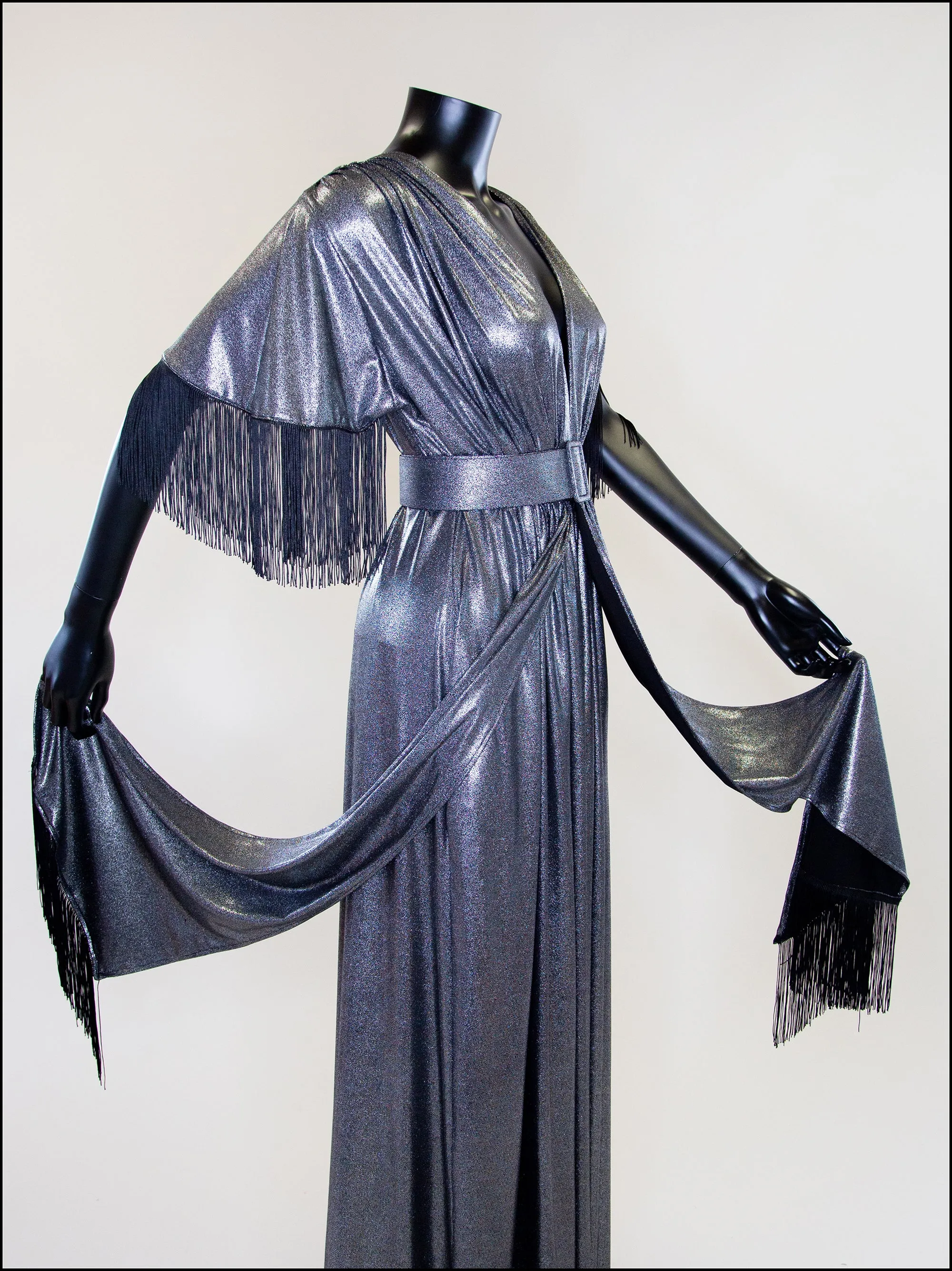 Vampilion - Metallic Silver Fringed Maxi Dress