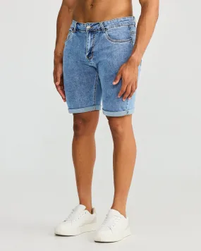 Washed Blue Denim Shorts