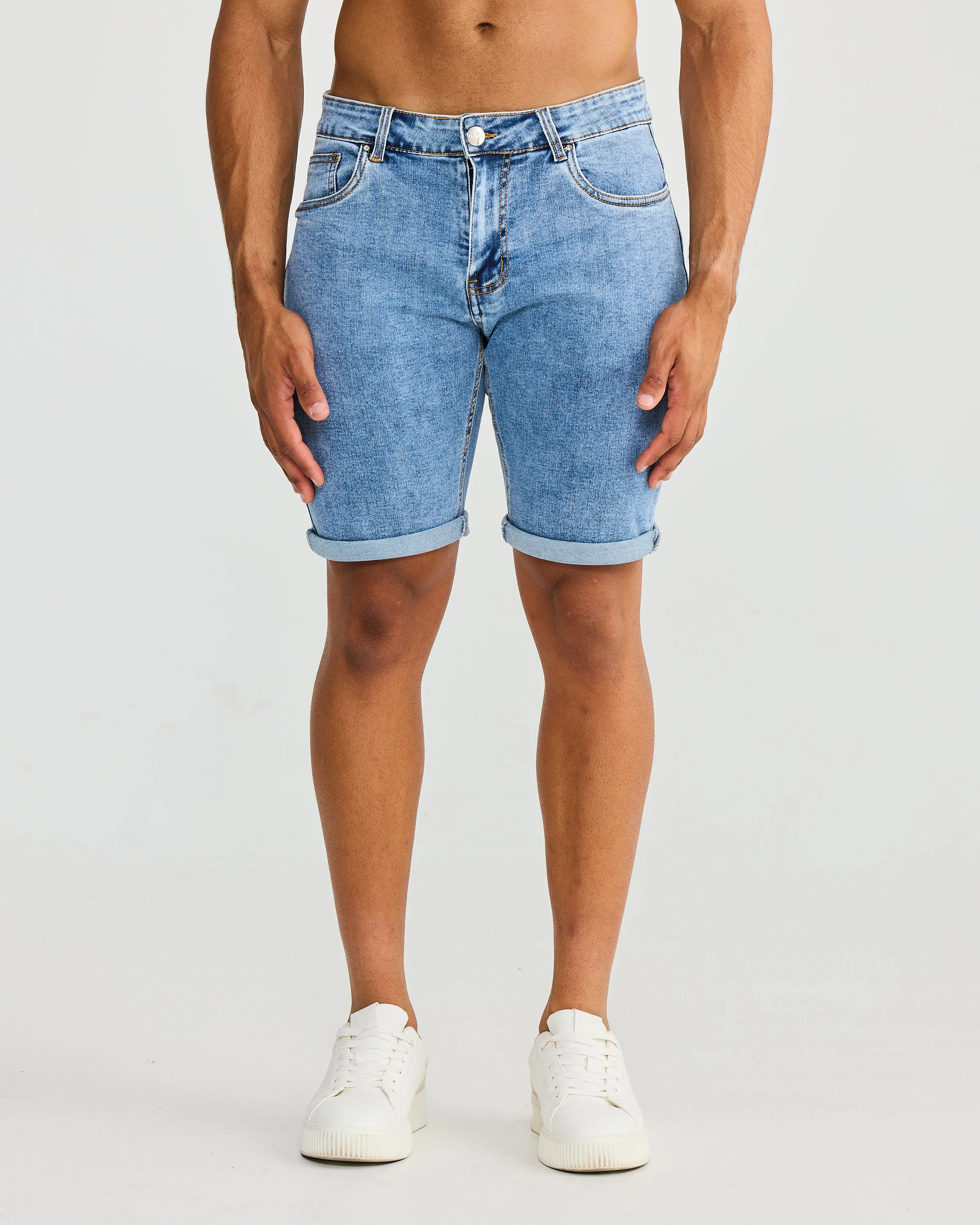 Washed Blue Denim Shorts