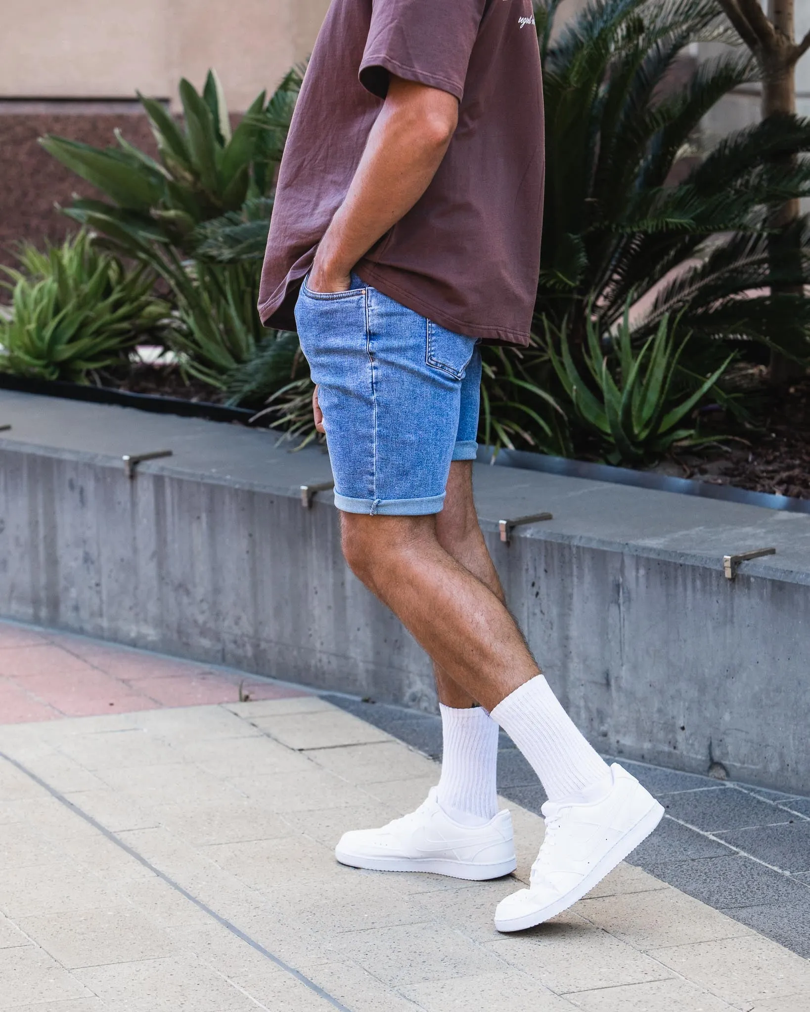 Washed Blue Denim Shorts