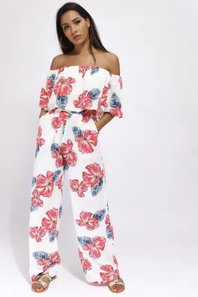 White Floral Palazzo Trousers