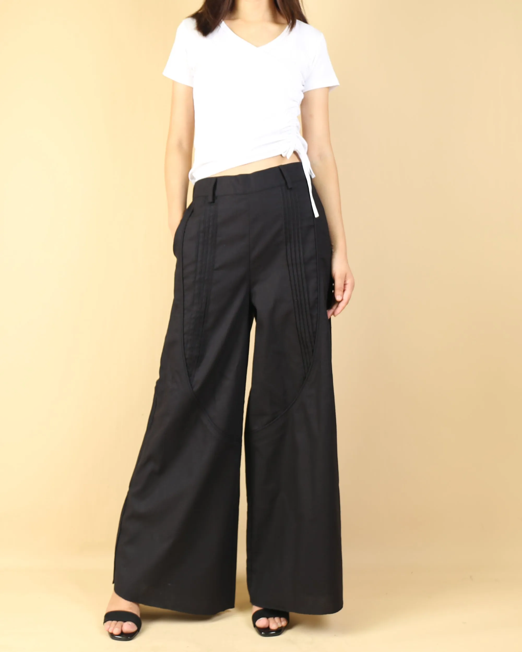 Women's Wide leg linen skirt pants/plus size trousers/oversize casual customized trousers(K1702)