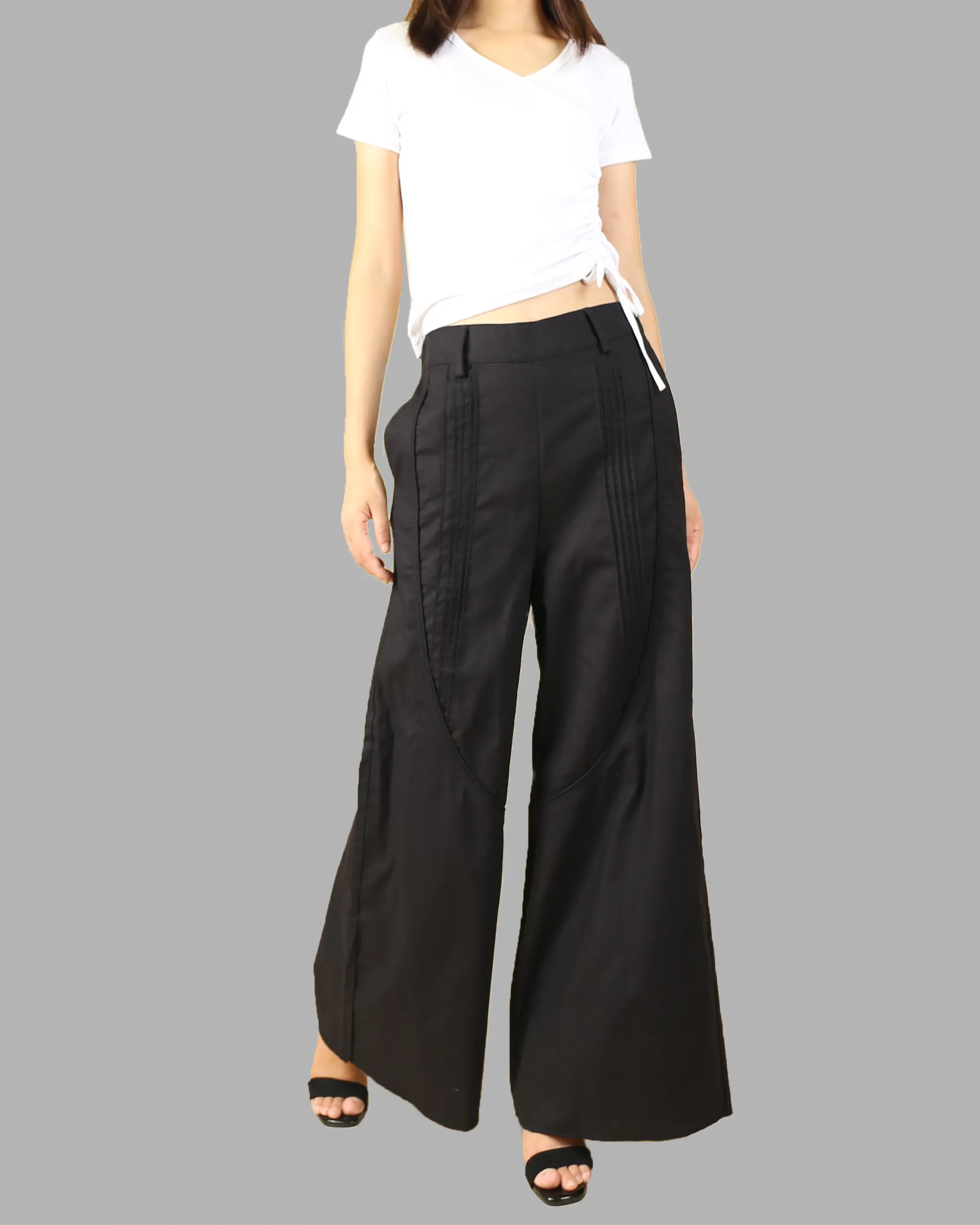 Women's Wide leg linen skirt pants/plus size trousers/oversize casual customized trousers(K1702)