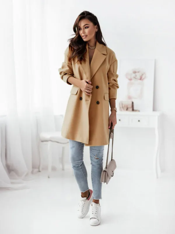 Wool Blend Raincoat - Elegant Double Breasted Blazer