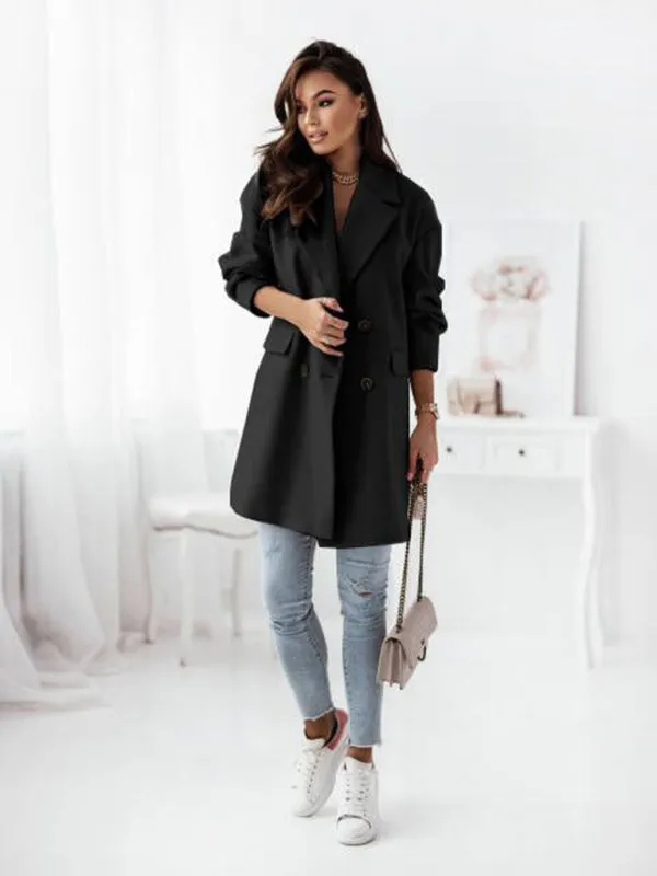 Wool Blend Raincoat - Elegant Double Breasted Blazer