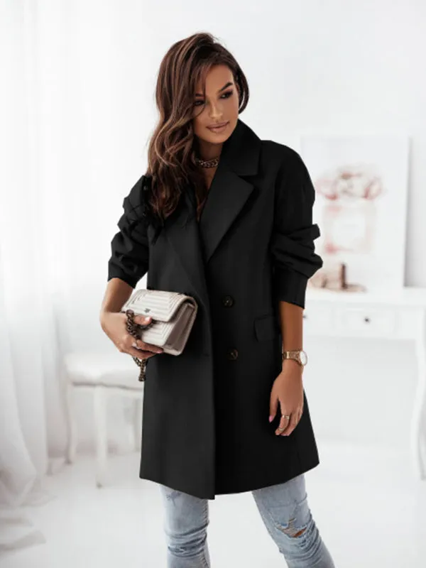 Wool Blend Raincoat - Elegant Double Breasted Blazer