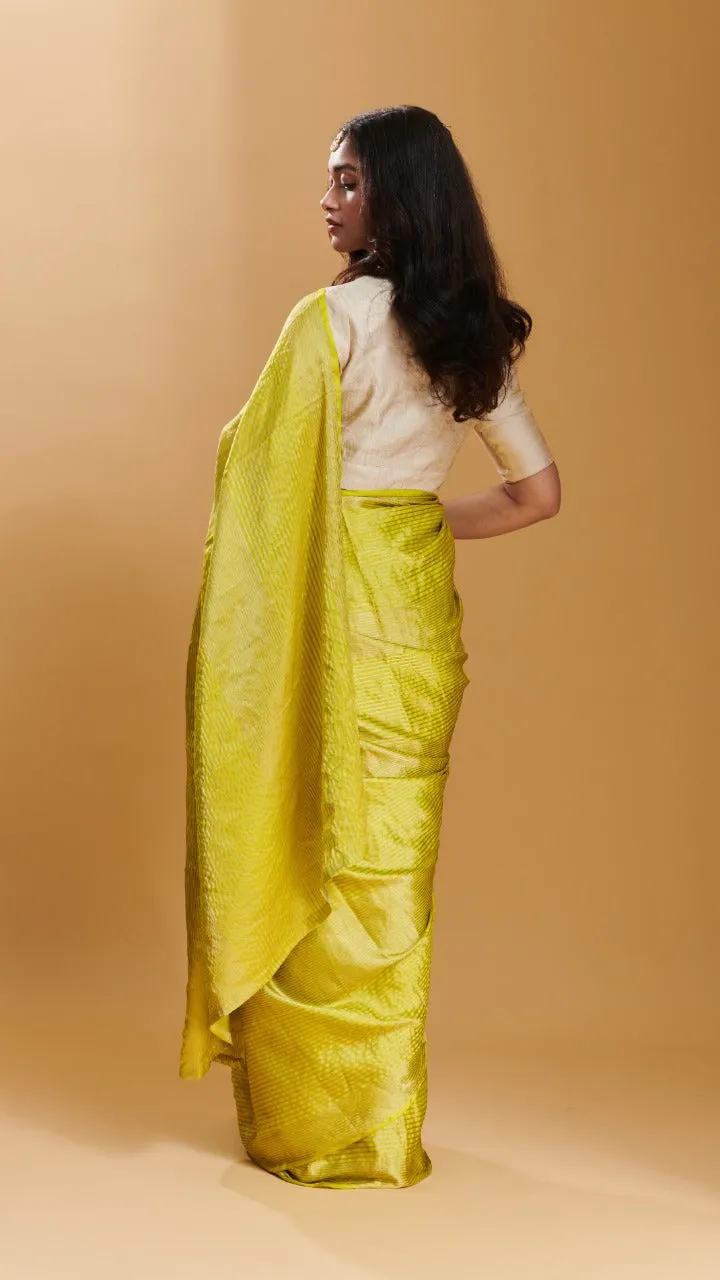 Yellow Silken Ripples silk satin saree