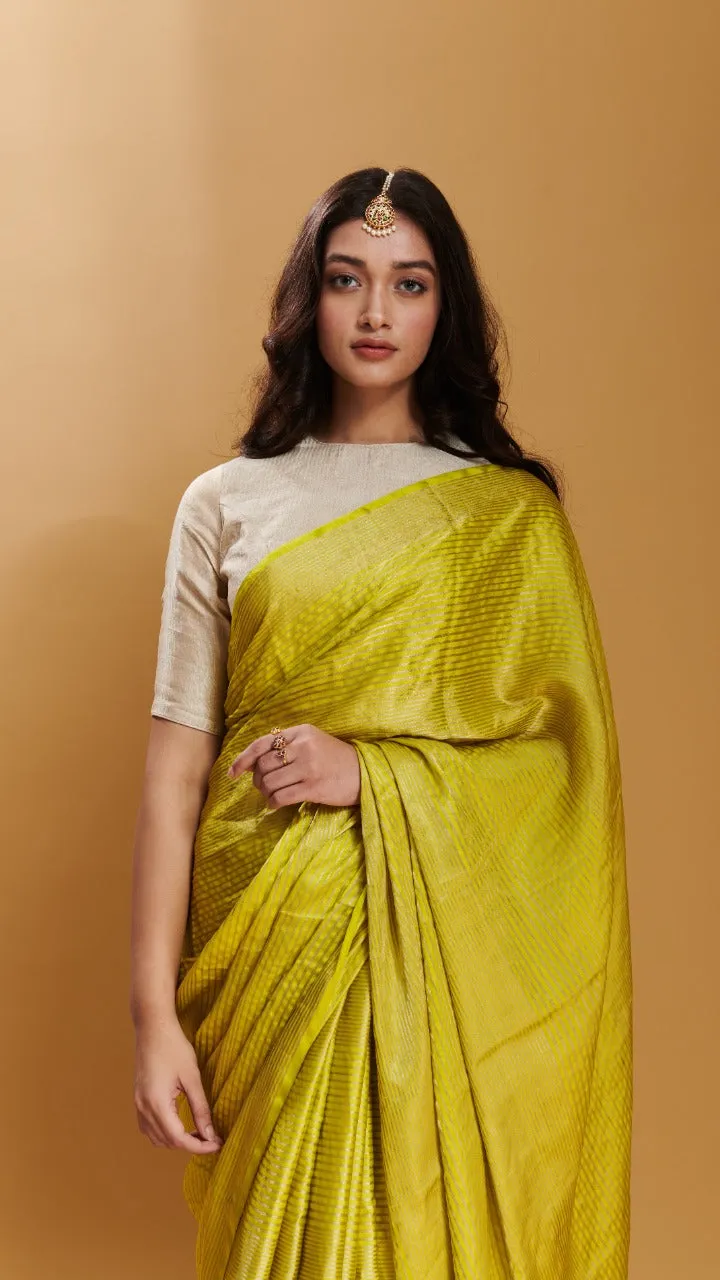 Yellow Silken Ripples silk satin saree